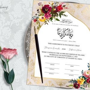 Editable Nikkah Certificate Watercolor Burgundy, Muslim Nikkah Contract, Digital Nikah Contract, Nikahnama, Islamic Wedding Certificate