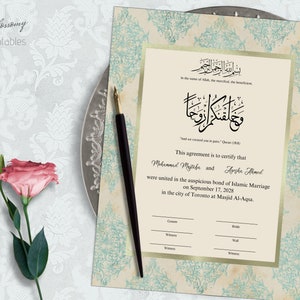 Editable Nikkah Certificate, Muslim Nikkah Contract, Digital Islamic Nikah Contract, Nikahnama, Muslim Wedding Certificate Traditional