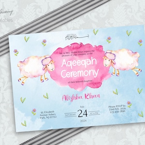 Editable Aqeeqah Invitation Girl, Aqeeqah Card, Aqiqah Invitation girl, Muslim Aqeeqah Invitation, Muslim Aqiqah Invitation, Islamic Aqeeqah