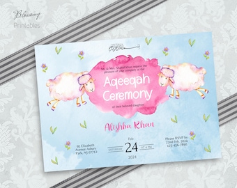 Editable Aqeeqah Invitation Girl, Aqeeqah Card, Aqiqah Invitation girl, Muslim Aqeeqah Invitation, Muslim Aqiqah Invitation, Islamic Aqeeqah