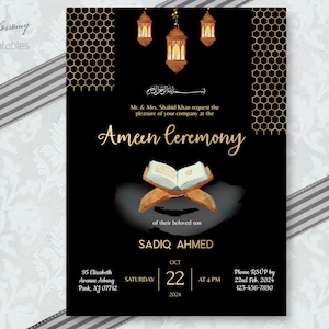 Editierbare Ameen Einladung, Ameen Karte, Amin Einladung, Muslimische Amin Einladung, Ameen Mubarak, Islamische Amin, Islamische Amen Einladung
