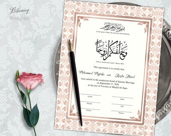 Editable Nikkah Certificate, Muslim Nikkah Contract, Digital Islamic Nikah Contract, Nikahnama, Muslim Wedding Certificate Rose Gold