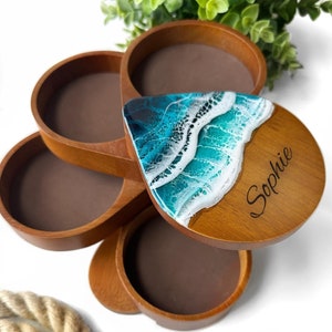 Schmuckkästchen - Ozean Epoxidharz mit Gravur 15x15cm| Strandliebhaber |Box |ResinArt |Geschenkidee - Personalisiertes