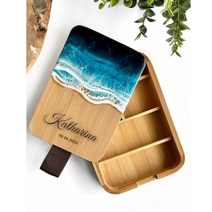 Personalisiertes Schmuckkästchen - Ozean Epoxidharz mit Gravur 20x14cm| Strandliebhaber |Box |ResinArt |Geschenkidee