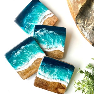 Elegant SET of Ocean-Inspired Coasters Handcrafted Mango Wood & Epoxy Resin Gift for Beach Lovers Anniversary Gifts Wedding Gift image 8
