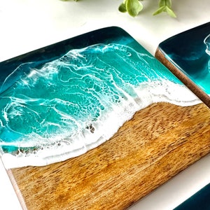 Elegant SET of Ocean-Inspired Coasters Handcrafted Mango Wood & Epoxy Resin Gift for Beach Lovers Anniversary Gifts Wedding Gift image 7