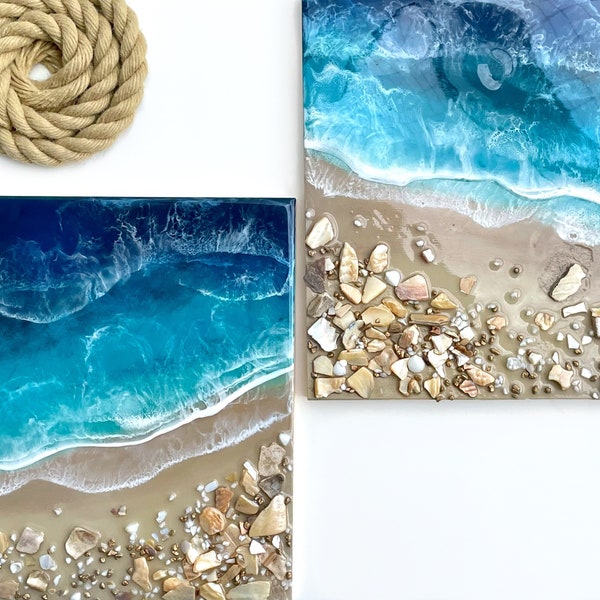 Wanddeko aus Epoxidharz 29 x 29 cm - Strand und Ozean Bilder | Strand dekoration - Epoxidharz Meeresbild | Weihnachtsgeschenk
