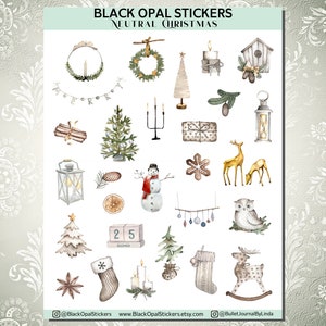 Neutral Christmas Stickers for Journals, Planners, Scrapbooking, Craft, Kids