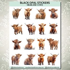 Highland Cow Stickers for Bullet Journals, Scrapbooking, Cards, Kids, Craft