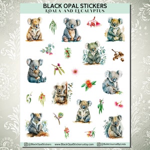 Koala and Eucalyptus Stickers for Bullet Journals, Scrapbooking, Cards, Kids, Craft