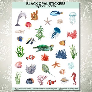 Tropical Ocean Stickers for Bullet Journals, Scrapbooking, Cards, Kids, Craft