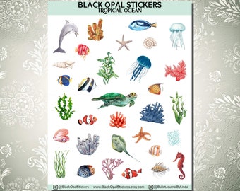 Tropical Ocean Stickers for Bullet Journals, Scrapbooking, Cards, Kids, Craft