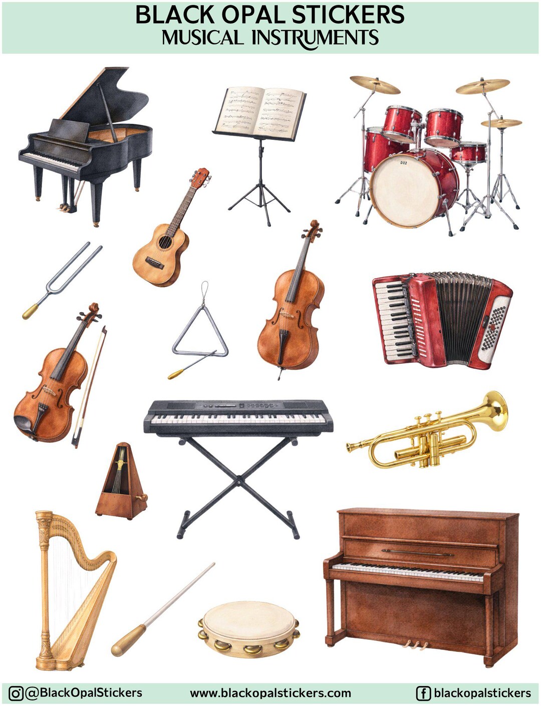 Musical Instrument Sticker Set - Etsy