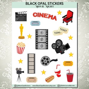 Movie Night Stickers for Bullet Journals, Scrapbooking, Cards, Kids, Craft