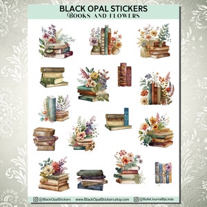 Books and Flowers Stickers for Journals, Planners, Scrapbooking, Craft, Cards, Kids