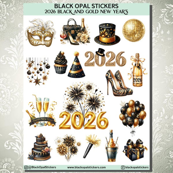 2026 Black and Gold New Year Stickers
