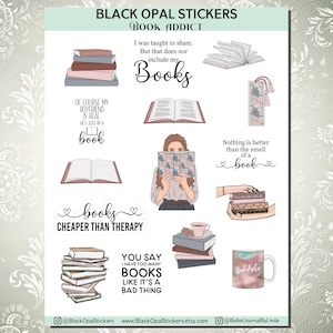 Book Addict Stickers for Journals, Planners, Scrapbooking, Craft, Cards, Kids