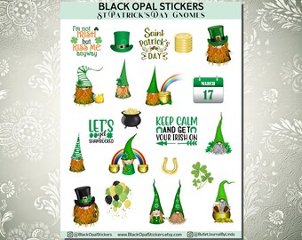 St. Patrick's Day Gnome Stickers for Journals, Planners, Scrapbooking, Craft, Kids