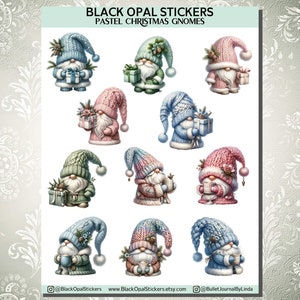 Pastel Christmas Gnome Stickers | Journals | Planners | Scrapbooking | Craft | Card Making | Kids
