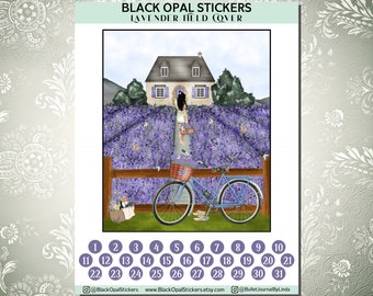 Lavender Field Monthly Cover with Date Stickers  for Journals, Planners, Scrapbooking, Craft, Kids