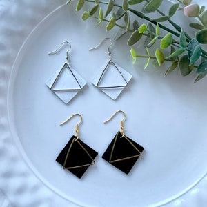 Gold Triangle and Diamond Shaped Leather Earrings