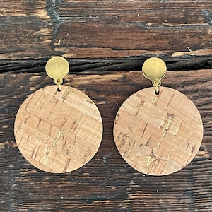 Circle Cork and Golden Shimmer Statement Post Earrings