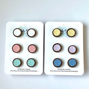 Spring Genuine Leather and Walnut Wood Bezel Statement Studs