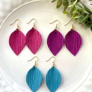 Brightly Colored Palm Leaf Leather Petal Shaped Statement Earrings