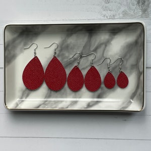 Cranberry Genuine Saffiano Teardrop Earrings
