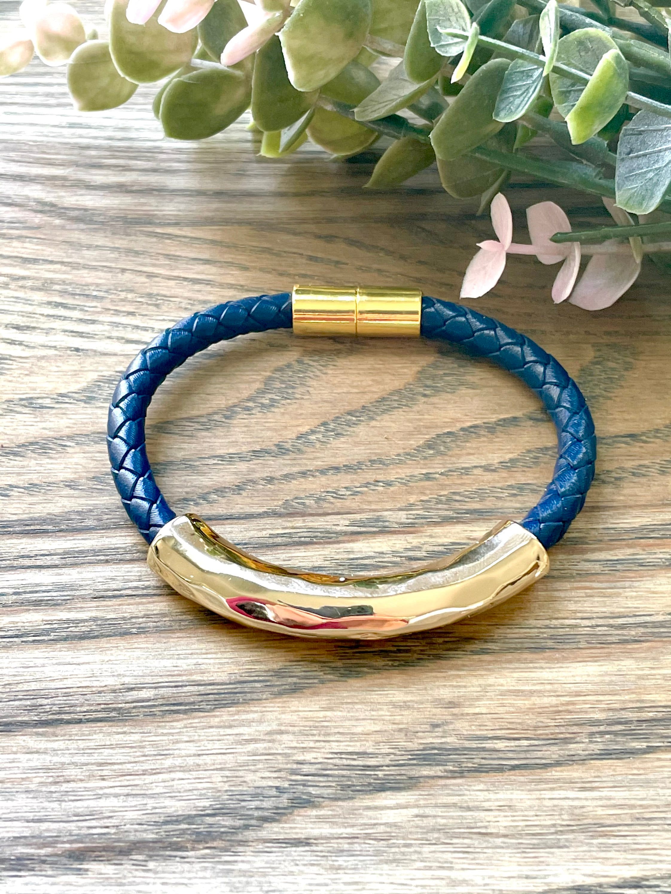 Blue Leather Gold Bracelet - Etsy