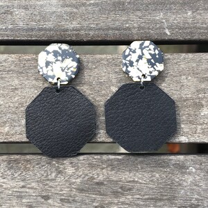 Black and Gold Confetti Genuine Leather Earrings