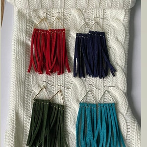 Large Suede Fringe, Leather fringe, Statement Earrings