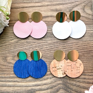 Overlapping Gold Circle Genuine Leather Statement Earrings
