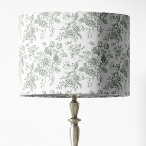 Green Toile Lampshade Custom Made Sage Green Floral Lamp Shade with Premium Toile Fabric Toile de Jouy Drum Shade Traditional Decor Nursery