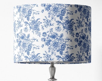Blue Toile Lampshade Custom Made Blue and White Floral Lamp Shade with Premium Toile Fabric Toile de Jouy Drum Shade Traditional Decor