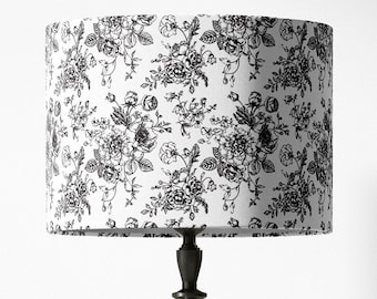 Black Toile Lampshade Custom Black Floral Lamp Shade Premium Toile Fabric Toile de Jouy Drum Shade Traditional Decor Vintage Style Lampshade