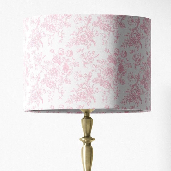 Pink Toile Lampshade Blush Pink Floral Lamp Shade Toile de Jouy Drum Shade Traditional Home Decor Pink and White Lampshade for Table Lamp