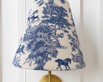 Blue Toile Sconce Shade Equestrian Decor Blue Lampshade for Chandelier Clip Shade Wall Sconce Mini Horse Lamp Shade Blue Traditional Decor