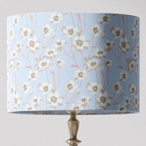 Floral Lampshade Blue and Cream Drum Shade for Table Lamp Traditional Home Decor Light Blue and White Lamp Shade | Handmade in USA