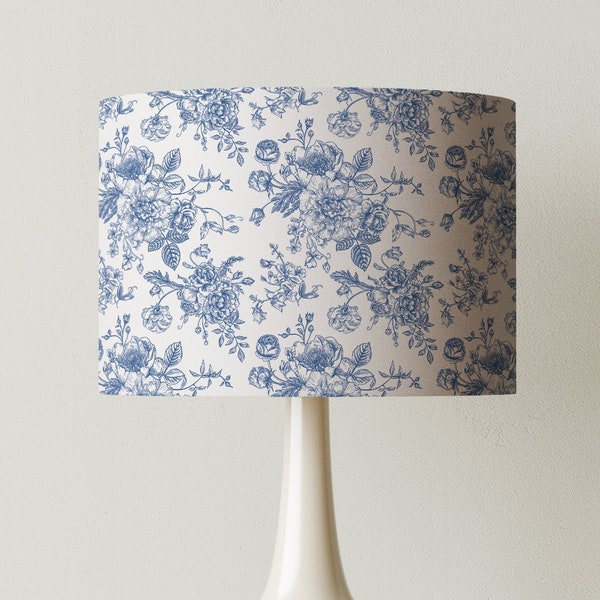 Toile Lampshade Blue Toile Floral Lampshade Blue and White Home Decor Custom Lampshade Toile de Jouy Drum Shade Traditional Decor