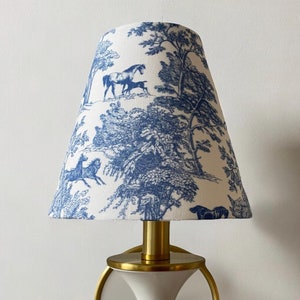 Toile Sconce Shade Equestrian Decor Blue Toile Lampshade for Chandelier Clip Shade, Mini Lamp Shade Blue and White Traditional Decor