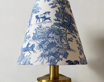 Toile Sconce Shade Equestrian Decor Blue Toile Lampshade for Chandelier Clip Shade, Mini Lamp Shade Blue and White Traditional Decor