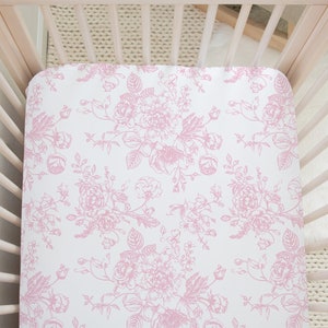 Pink Toile Crib Sheet Pink Floral Crib Sheet Girls Baby Bedding Set Vintage Floral Crib Sheet Fitted Traditional Classic Floral Nursery
