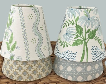 Blue & White Floral Clip-On Lamp Shades for Chandeliers or Sconces | Handmade Patterned Lampshades | Winterborne Decor