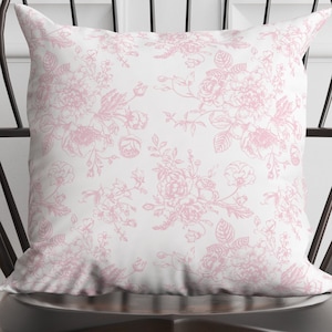 Pink Toile Pillow Blush Pink Floral Throw Pillow Classic Toile Designer Pillow Pink and White Floral Pillow Girls Nursery Premium Fabric