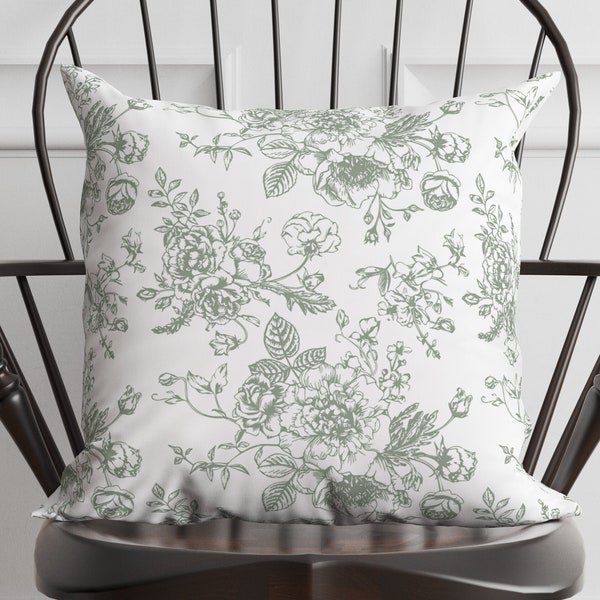 Green Toile Pillow Cover Vintage Green Floral Throw Pillow Insert Classic Toile Designer Pillow Sage Green Pillow Traditional Home Decor