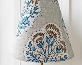 Floral Sconce Lampshade: Blue & Brown Block Print, Traditional Decor
