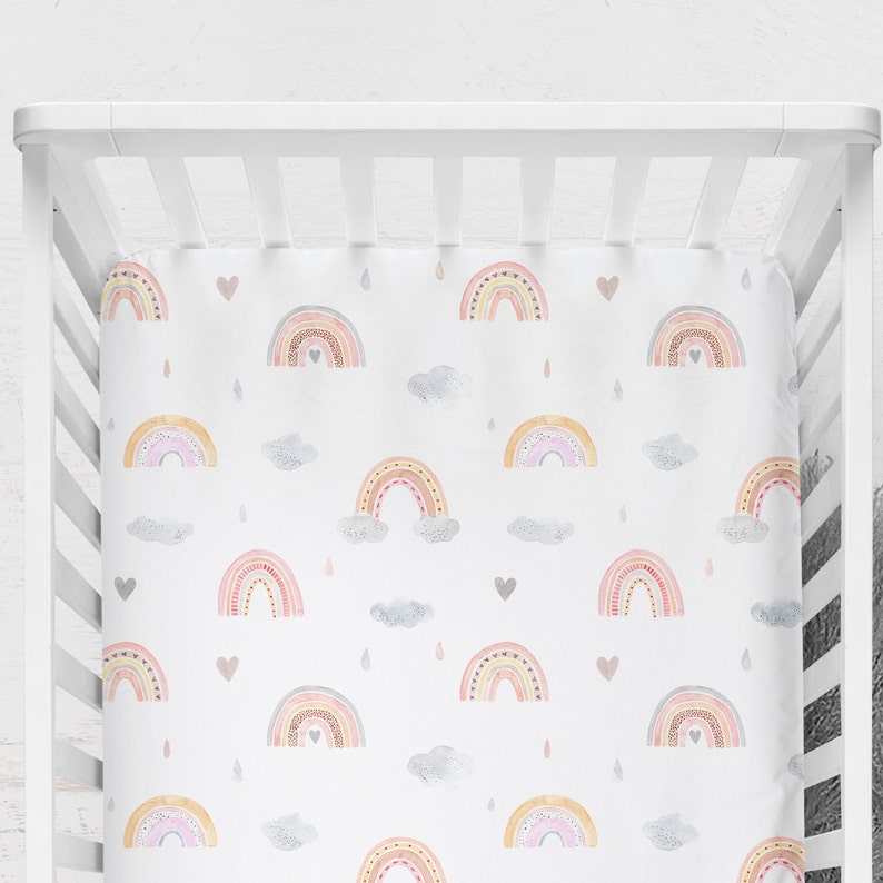 Rainbow Crib Sheet Boho Rainbow Baby Bedding Set Girl Crib Etsy