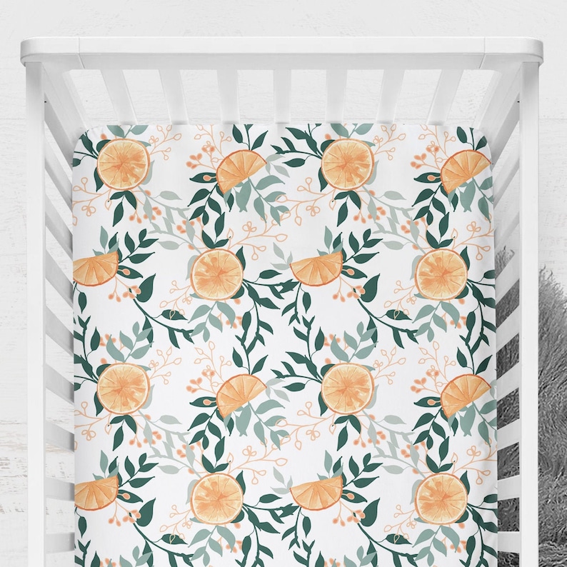 Citrus Baby Bedding Set Orange Crib Sheet Botanical Nursery Etsy