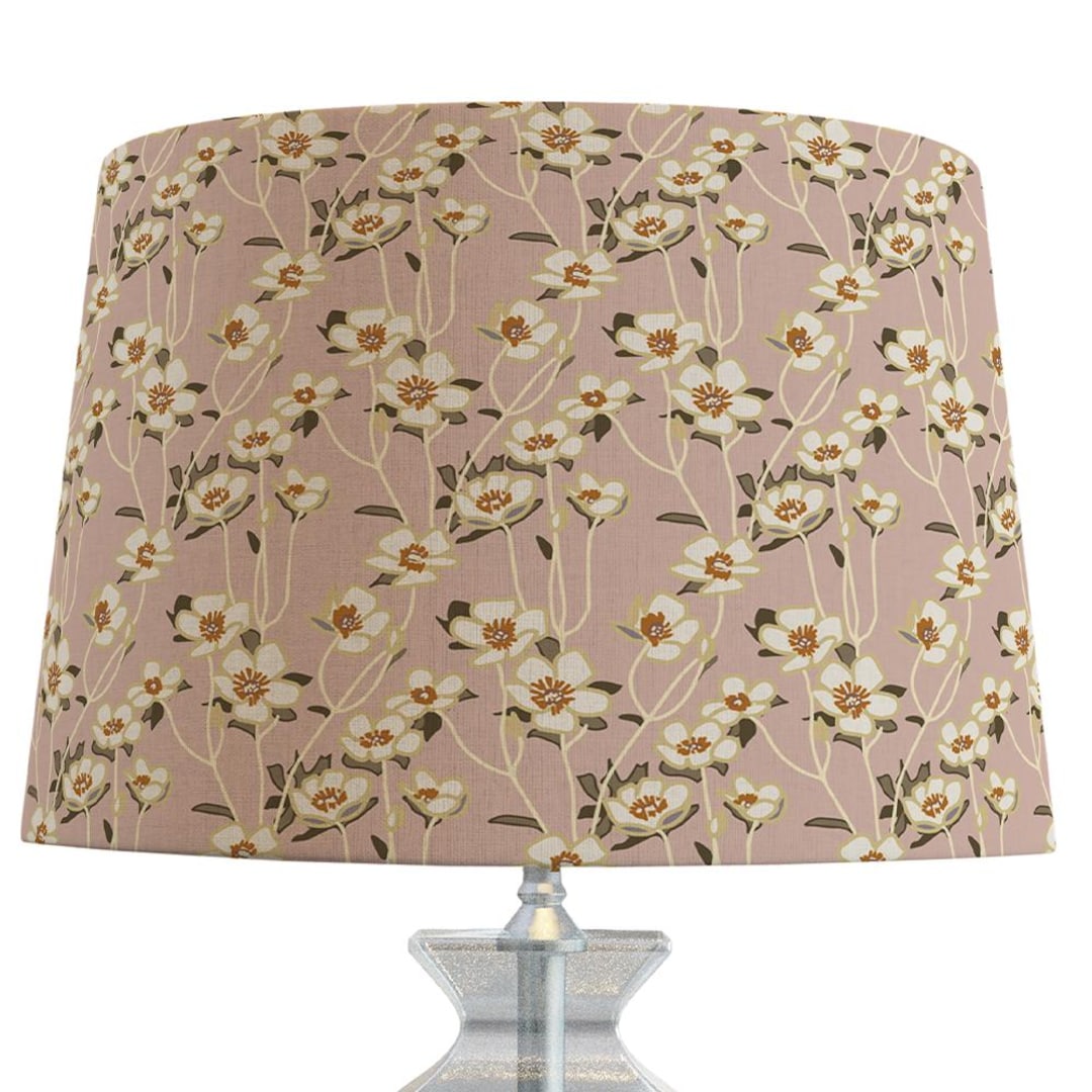 Floral Lampshade Pink and Beige Drum Shade for Table Lamp Traditional ...